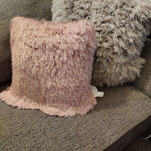 Pink Furry Throw Pillow